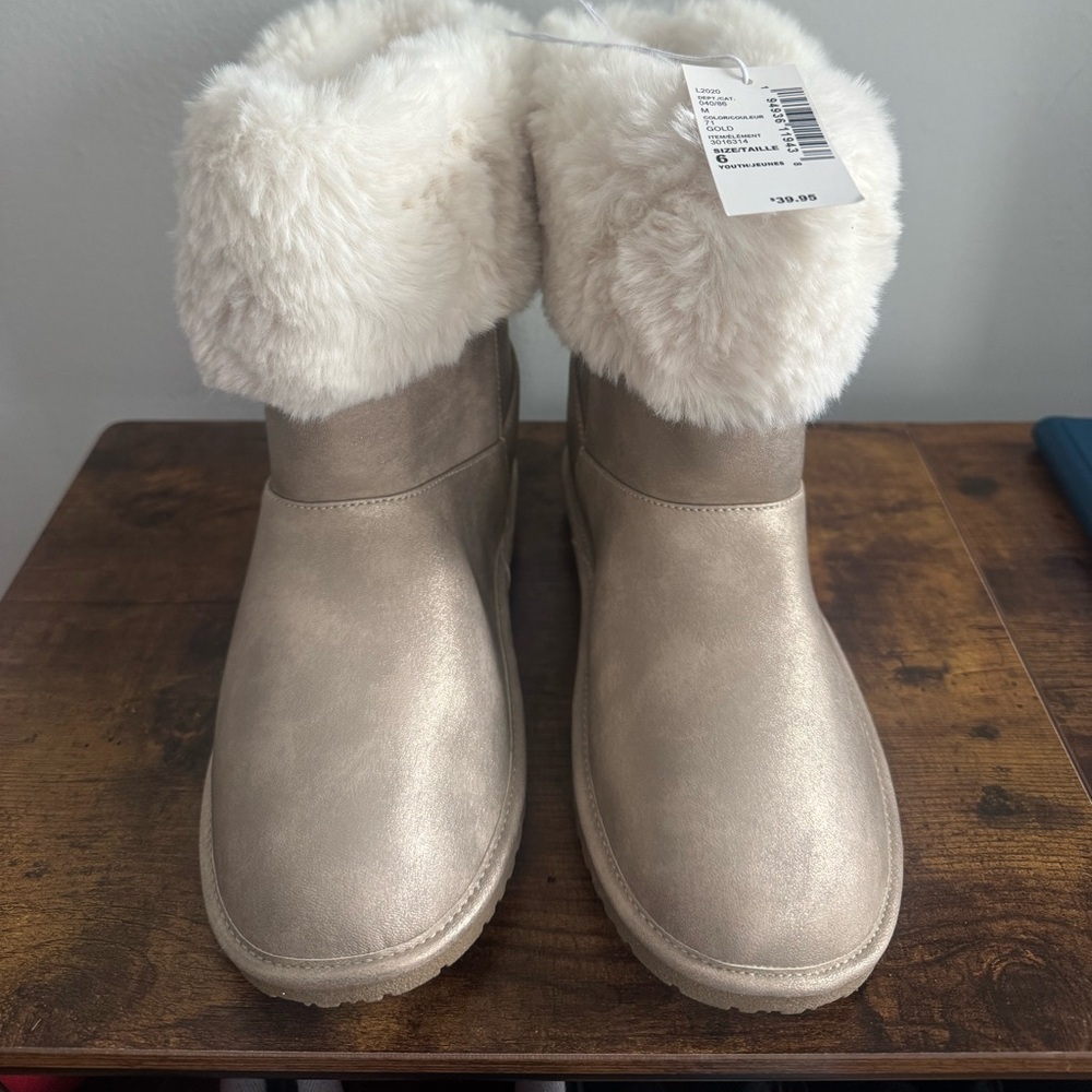 Children Place Boots Faux Fur Lined Metallic Boots for youth 6